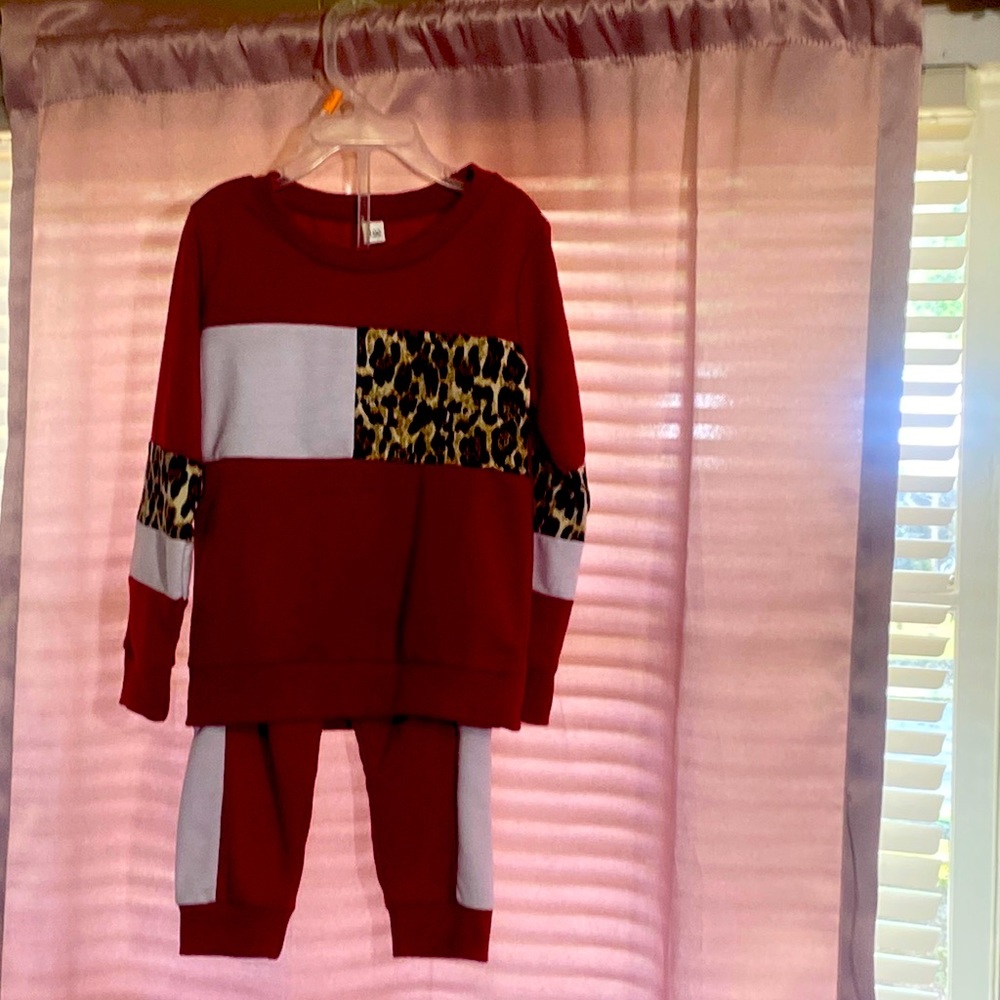 Burgundy and cheetah print 2piece set